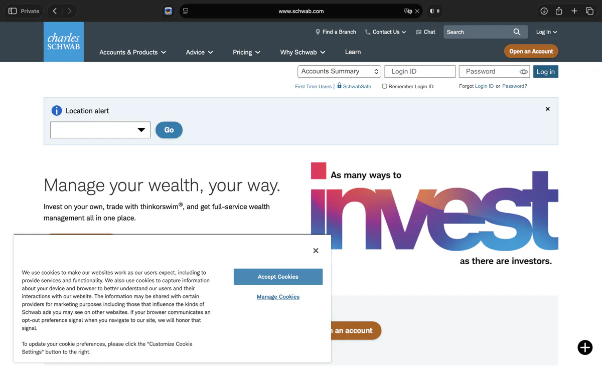A news site interrupted by a cookie consent dialog covering the page